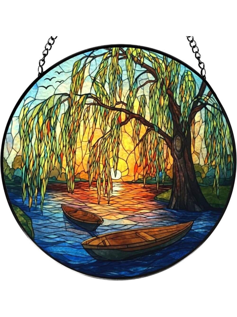Stained Glass Weeping Willow Suncatcher - Nature Lover Gift, 7.9x7.9in Decor